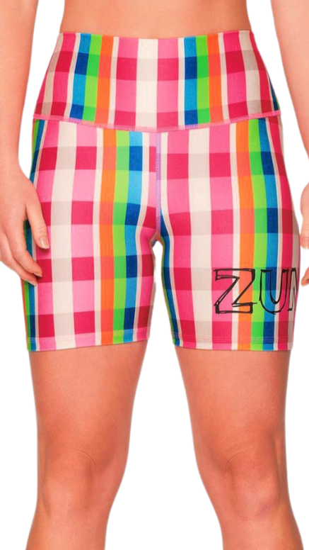 Zumba Plaid Pop High Waisted Biker Shorts