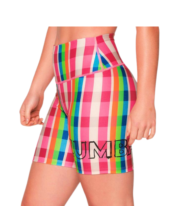 Zumba Plaid Pop High Waisted Biker Shorts (Pre-Order)