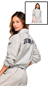 Zumba Out Loud Crop Woven Jacket With Ruched Sleeves (Special Order)