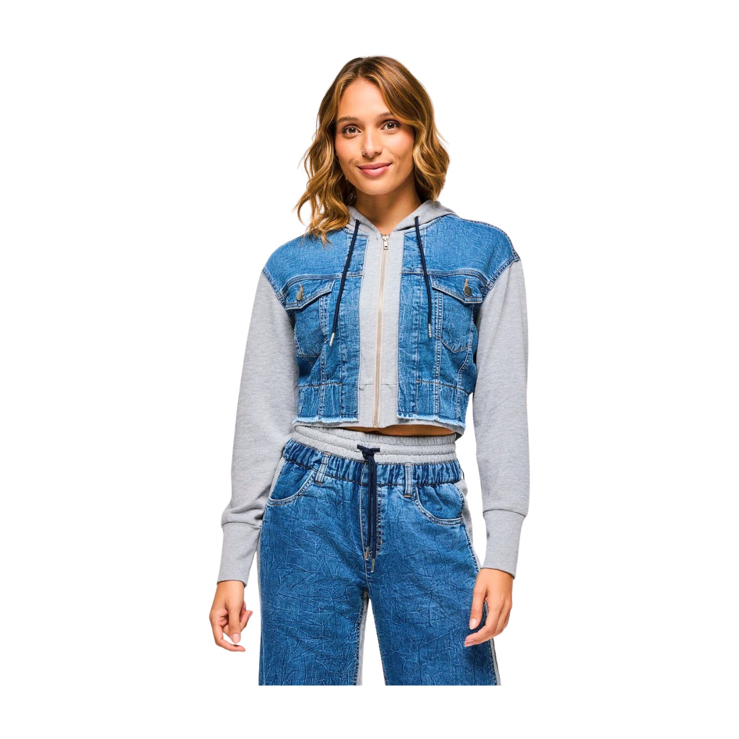 Blue Jean Crop Zip-Up Hoodie