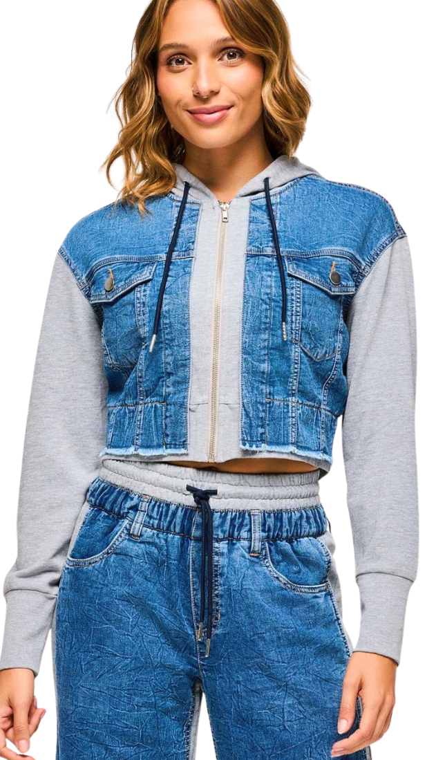 Blue Jean Crop Zip-Up Hoodie