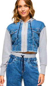 Blue Jean Crop Zip-Up Hoodie