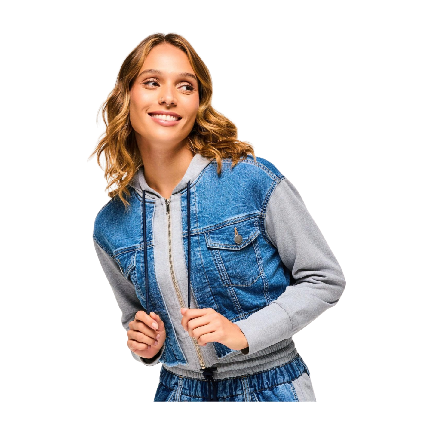 Blue Jean Crop Zip-Up Hoodie