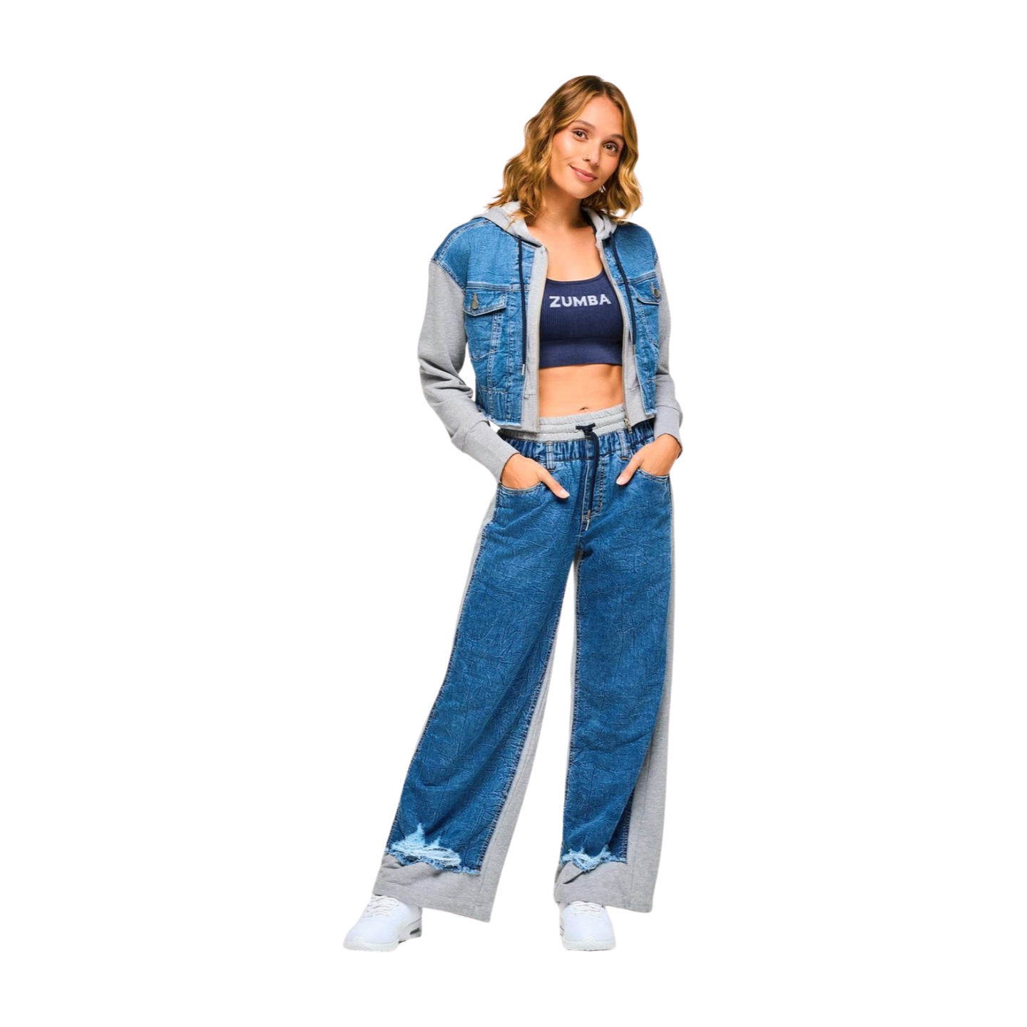 Blue Jean Crop Zip-Up Hoodie