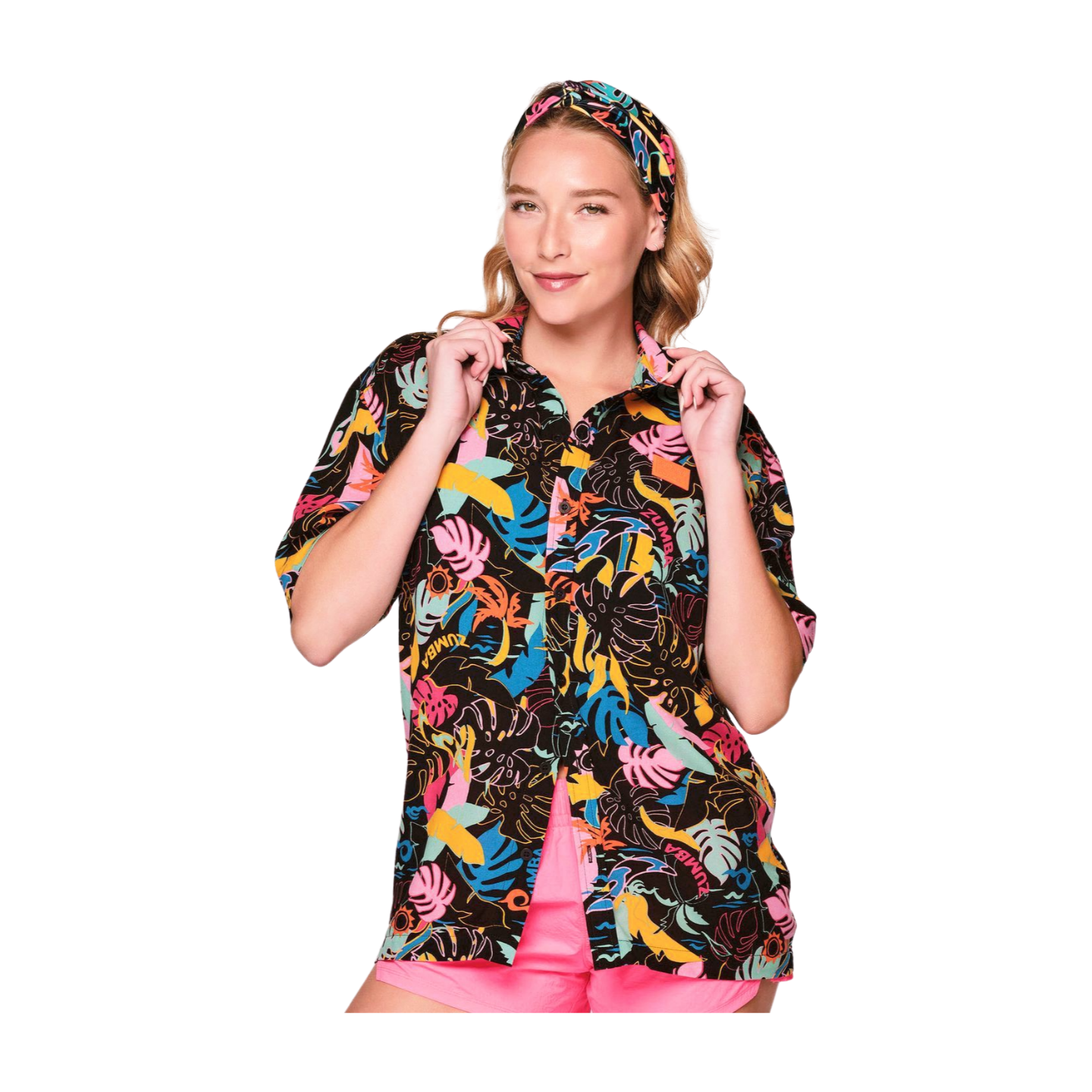 Zumba Palm Party Short Sleeve Button Up (Special Order)