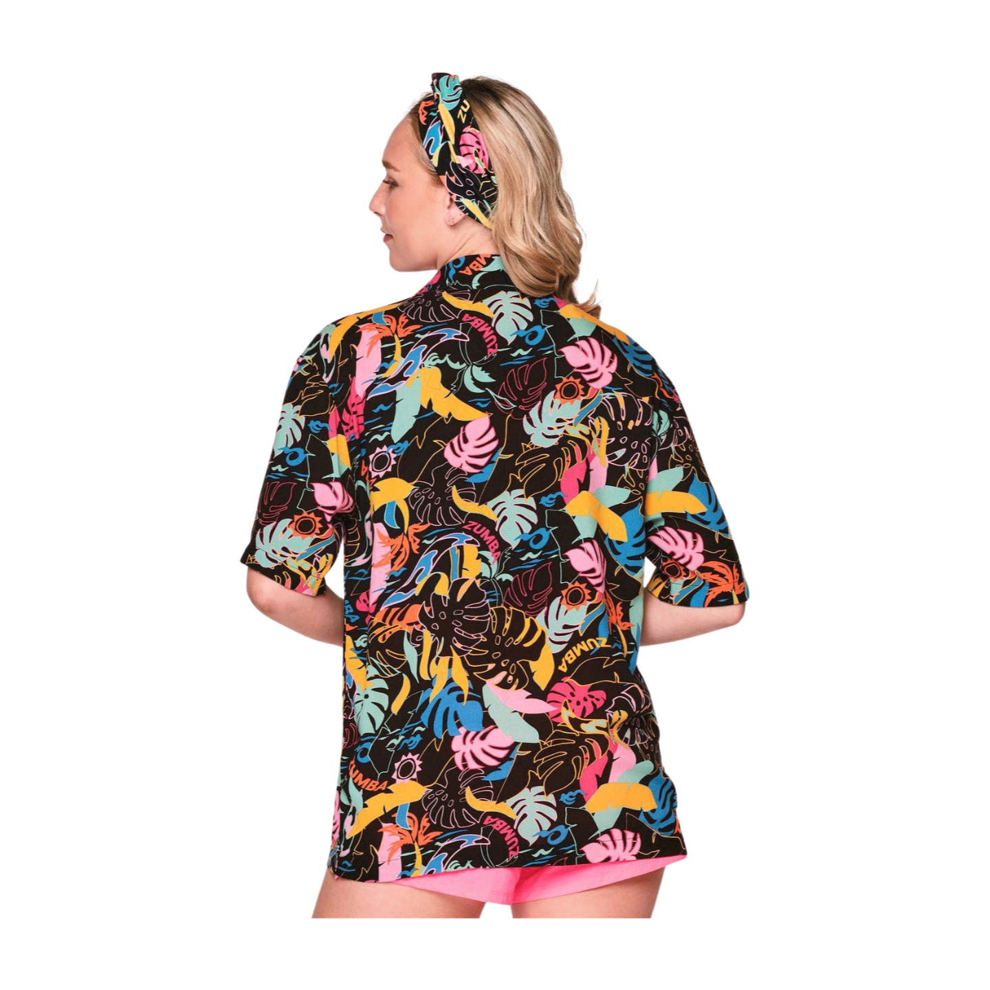Zumba Palm Party Short Sleeve Button Up (Special Order)