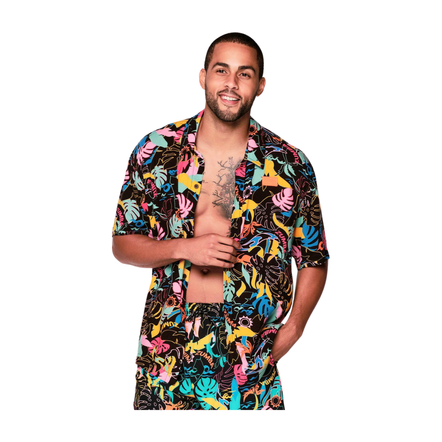 Zumba Palm Party Short Sleeve Button Up (Special Order)